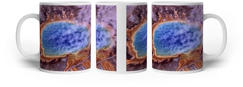 deyoli Tasse à motif « Thermalquelle Grand Prismatic » en Yellowstone - 300 ml - En céramique blanche - Idée cadeau
