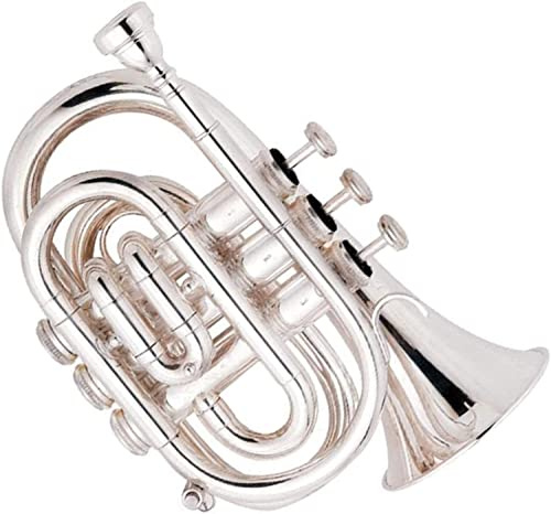 LABLADUO Trompetas, Mini Trompeta Profesional, Cuerpo de latón Chapado en Plata, válvulas de aleación, Tono de Trompeta de Bolsillo, Instrumento de latón BB Adecuado for Principiantes