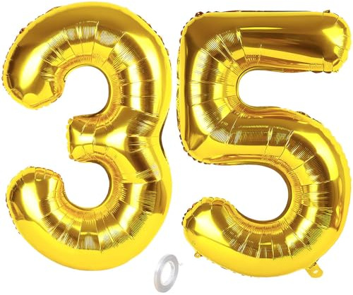 Balorise 40 Pouces Aluminium Ballon Géant Or Chiffre 35/53, Gonflable Hélium, Grand Numéro 0-9, 10-100 (101cm), Décoration de Doré Foil Ballons pour Fête d'anniversaire et Mariage