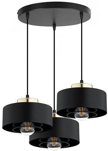 KAR LIGHTING Pendelleuchte 3-flammig aus Metall in Schwarz mit Gold-Details, höhenverstellbar | E27 Fassung | LED geeignet | Hängelampe für Wohnzimmer, Esszimmer, Küche, Büro oder Schlafzimmer