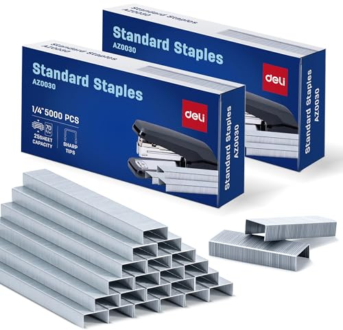 deli 24/6 & 26/6 Galvanised Staple Refills, 2 Boxes x 5000 Staples | 1/4 Staples 10000 Pack, Standard Office Staples for Desktop Staplers, Home, School & Office