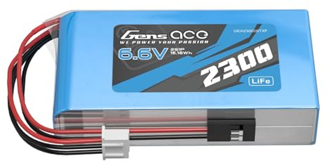 Gens ace Batterie Li-Fe 6,6 V 2300 mAh 2S1P avec JST-XHR & Connecteur Futaba – Batterie Faible Décharge pour Télécommande RC/Émetteur Radio