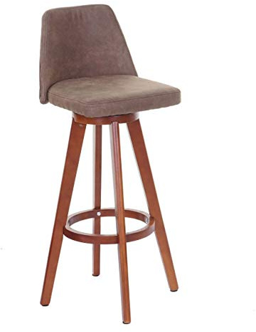 PROREGAL Barhocker drehbar mit Lehne Sitzhöhe 73cm Holz Textil drehbar Vintage Braun helle Beine Barstuhl Tresenhocker
