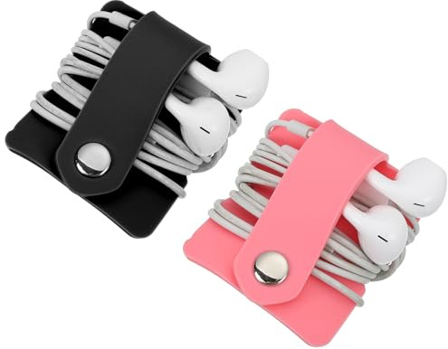 QUARKZMAN 2 Piezas Funda para Auriculares, Organizador De Cable para Auriculares Enrollador, Negro, Rosa