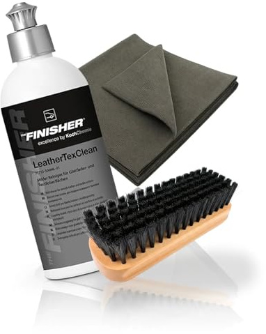 wortek Lederreinigung Set Auto Pflegeset aus Koch Chemie THE Finisher LeatherTexClean Lederbürste und Mikrofasertuch Lederreiniger Textilreiniger Polsterreiniger Auto Reinigungsset