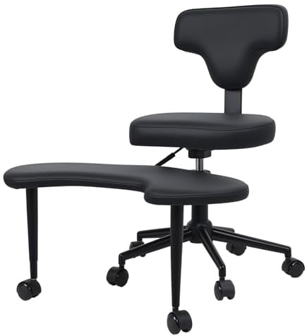 diowewea Kniestuhl, Ergonomischer ADHS Bürostuhl Höhenverstellbar mit 360° Fußhocker, für Aktives Sitzen, Schneidersitz und Meditation im Homeoffice, Kunstleder (Schwarz)