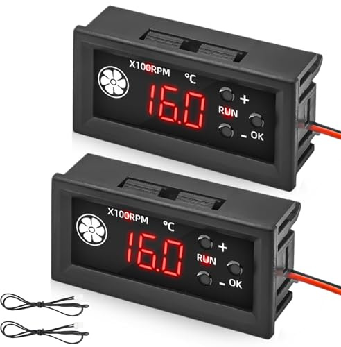 2er Set DC 12V 4-Draht Lüfter Drehzahlregler, PWM Lüftersteuerung 4-Pin, Lüftertemperaturregler mit Digitale Anzeige Temperatur und Drehzahl, Fan Controller Unterstützt 3A Lüfter PWM 25KHz