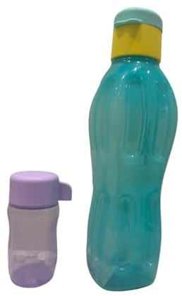 Tupperware to Go Eco 90ml Sportfreund Set Eco Easy Flip Top Trinkflasche Flasche geeignet für Getränke 90 ml lila Drehverschluss + Ecoeasy Signoraware 500ml türkis Ecoeasy