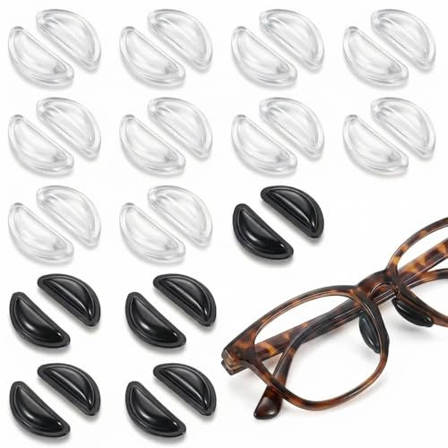 15 Pairs Anti-Slip Nose Pads for Glasses, Silicone Adhesive Eyeglass Nose Pads D-Shaped Stick on Glasses Nose Grip for Eyeglasses Sunglasses (Black White)