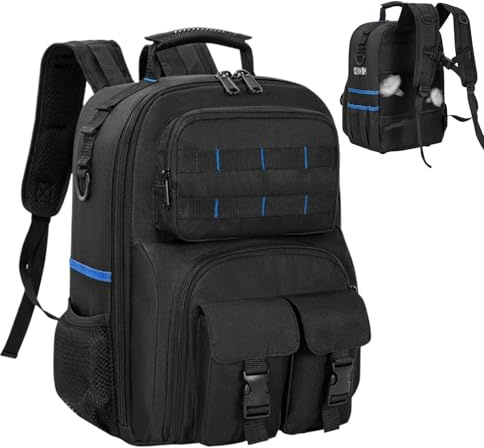 - Backpack, with Fixed Hard Base Plate, with Multiple Pockets and Robust Tool Bag Backpack - For Technicians, Plumbers, DIY, Welders