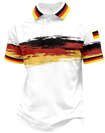 Deutschland Trikot 2026, Vintage 3D Druck Fußball Poloshirt Button Down Revers Kurzarm Poloshirts Regular Fit Wm Trikot Fanshirt Golf Tennis Polo Shirts Atmungsaktiv Polohemd Sportshirt Trainingsshirt