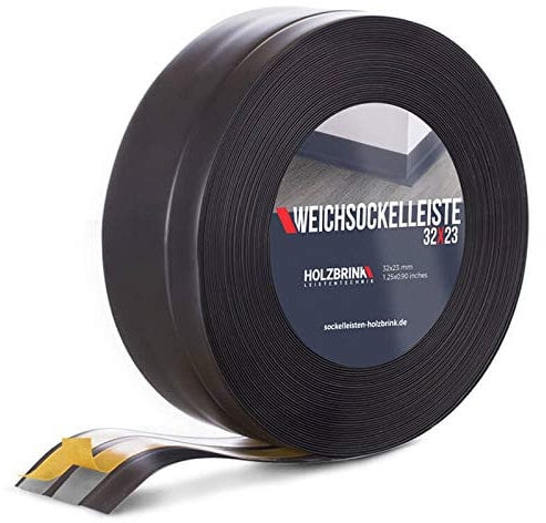 HOLZBRINK Battiscopa adesivo in PVC 32x23mm, 25 m | Bordino per top cucina, mobile per bagno | Zoccolino battiscopa | Colore: nero