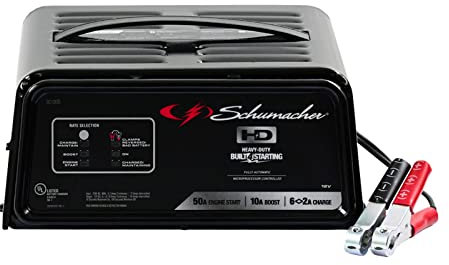 Schumacher Electric 6A Car Battery Charger and 50A Engine Starter, 4-in-1 Solution, Maintainer, 10A Boost, for 12V Power Sport, Automotive, and Marine Batteries, SC1305