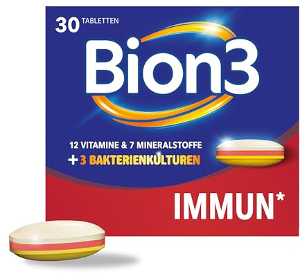 Bion3 Immun(1) Tabletten, Multivitamin Nahrungsergänzungsmittel zur Immun-Unterstützung(1) mit Vitamin C, Vitamin D, Zink & Eisen, sowie Bakterienkulturen, 30 Tabletten, 1-Monatsvorrat