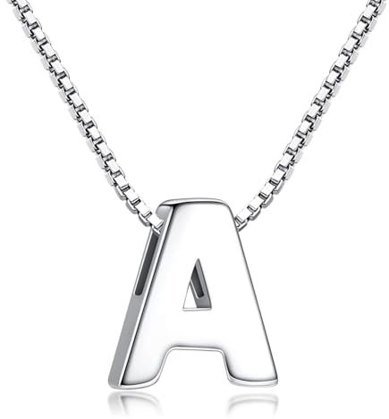 Candyfancy 1.0mm 18 inch 925 Sterling Silver 26 Small Letters Alphabet A-Z Initial Pendant Box Chain Necklace (A with Chain)