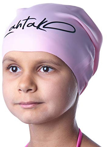 Badekappe für Kinder mit Langen Haaren - Komfort-Silikon Badehaube für Mädchen & Jungen mit Zöpfen, Locken & Dreadlocks - Lockerer Sitz, schont Kopf & hält Haare meist trocken (Rose Quartz, XS)