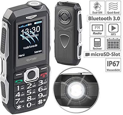 simvalley MOBILE Baustellenhandy: 4G-Outdoor-Handy, IP67, Dual-SIM, Radio, 2 / 5,08 cm Farbdisplay (Handys, Outdoor Handys, Seniorenhandy mit Kamera)