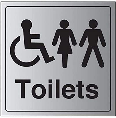 V Safety General Door-Disabled/Gents/Ladies Toilet Sign - 200mm x 200mm - Self Adhesive Alu Effect
