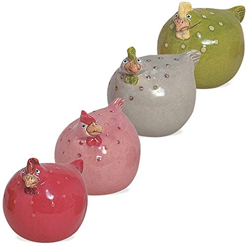 matches21 Huhn/Hühner/Hahn/Henne Dekofiguren Dekoration Ostern Frühling Keramik rot rosa grau grün 4er Set 5 cm