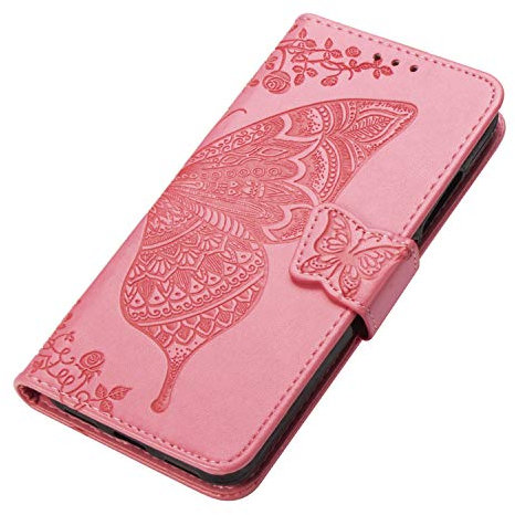 HAOYE Hülle für Huawei Y6s Hülle, Schmetterling Geprägtem PU Leder Magnetische Filp Handyhülle mit Kartensteckplätzen/Standfunktion, Anti-Rutsch Schutzhülle. Pink