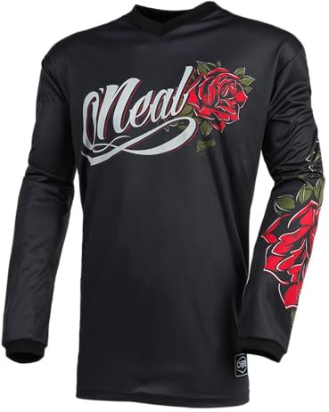 O'NEAL | Motocross-Trikot | Enduro MX | Atmungsaktives Material, gepolsterter Ellenbogenschutz, Damenspezifischer Schnitt | Element Women's Jersey Roses | Frauen | Schwarz Rot | Größe XL