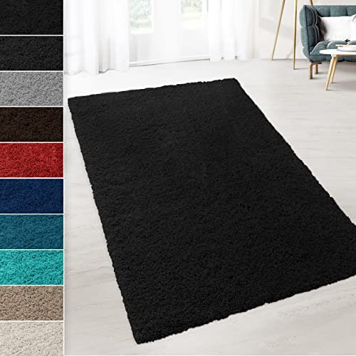 Shaggy-Teppich Prestige | Erhältlich in vielen Farben & Größen | Strapazierfähig und pflegeleicht | Flauschiger Hochflor-Teppich der Extraklasse (Schwarz, 70 x 130 cm)