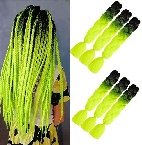jumbo braids extensions hair 6 Stücke braiding hair extensions 24 Zoll Haar Flechten Extensions Für Haare Zum Einflechten Box Braid Zum Einflechten Zöpfe (#b13 black to fluorescent green)