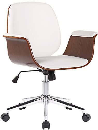 CLP Fauteuil de Bureau Kemberg avec Coque en Bois Et Revêtement Similicuir I Dossier Assise Rembourrés I Piètement Métal, Couleur:Noyer/Blanc