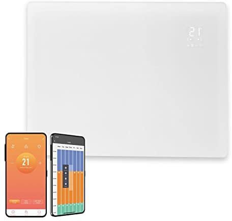 Vitra Glass WiFi Electric Panel Heater, Wall Mounted. Smart Convector Radiator With Timer & Thermostat, Splash Proof, Voice Control (1500W, White)