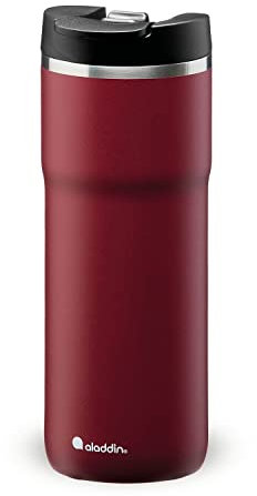 Aladdin Barista Java Thermavac Leak-Lock Stainless Steel Thermos Travel Mug for Hot Drinks 0.47L Burgundy Red, Keeps Hot for 4 Hours, BPA-Free Reusable Coffee Cups, Leakproof, Dishwasher Safe