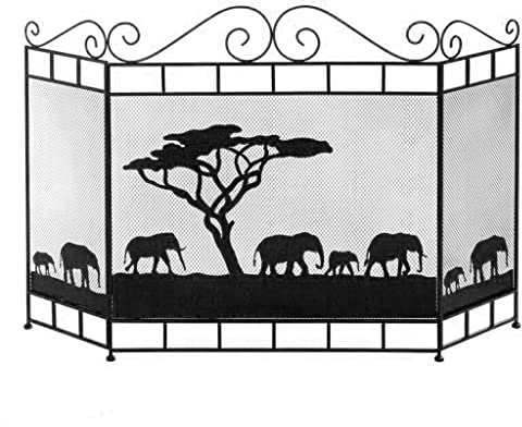 KUYWLMKMZZ Kaminschirme Kamin-Bildschirm-Feuer-Feuer-Screen3-Panel-Schmiedeeisen-Metall-Gitter-Funken-Bildschirm schwarzes Zuhause Innenraum Kaminzubehör schmücken Kaminabdeckung (Color : Black)
