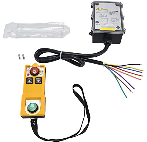 BTER Télécommande de Grue sans Fil, télécommande Radio Industrielle de Grue de Levage avec Bouton d'arrêt, récepteur d'émetteur de commutateur Radio d'ascenseur électrique (1 émetteur + 1(CA 220V)