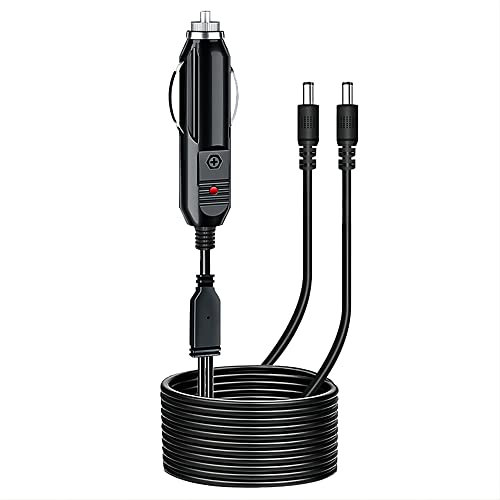 GELRHONR 12V 10A Cable adaptador de fuente de alimentación para encendedor de cigarrillos de automóvil, encendedor de cigarrillos de automóvil a 2 x DC 5.5mm x 2.1mm Cable de extensión-1.2M