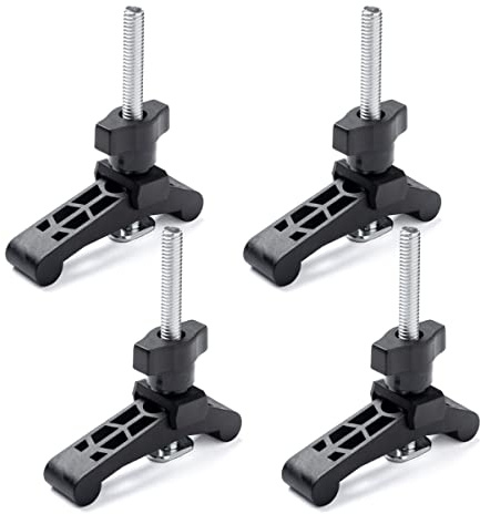 POWERTEC T-Track Hold Down Clamp with 3-1/2” T Track Bolts for CNC Machine, Table Saw Sled, Drill Press, Work Bench, T Track Accessories for Woodworking, 4PK (71661-P2)