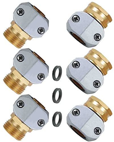 PLG Heavy Duty Garden Hose Connectors and Fittings Hose Repair Adapter with Zinc Clamp, 6-Piece