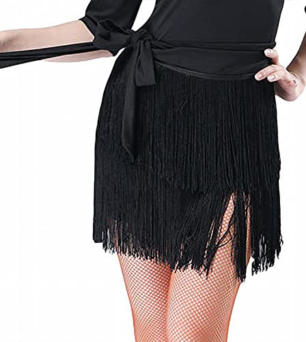 FEOYA Ballroom Dance Röcke für Frauen Latin Tango Dance Rock Kettröcke Latin Dance Dress Lace-up Rock Boho Bauchtanz Dance Practice Performance Hüfttuch für Frauen und Mädchen Schwarz Einheitsgröße