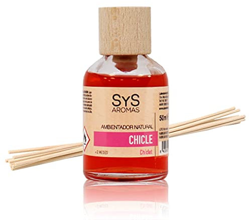 SYS Aromas Ambientador Mikado Chicle - Difusor con Varillas de Ratán - Larga Duración - Ideal para Hogar, Oficina, Baño - Fabricado en España - 50 ml con 8 Varillas