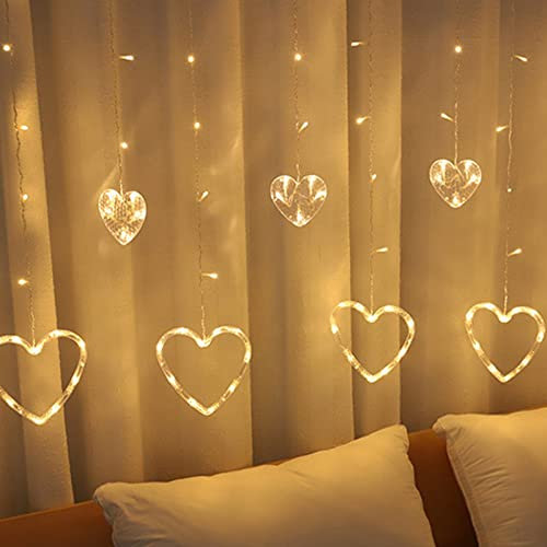 WOXIHUAN 3.5M Herzform Lichterketten Vorhang LED Lichterkette Wasserdicht Licht Dekoration Lichtervorhang Weihnachtenbeleuchtung Batteriebetrieben Beleuchtung für Weihnachten Deko