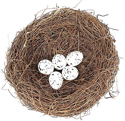 SagaSave Rattan Vogelnest Künstliche Vogel Nest mit Eier Dekorative für Weihnachten, Ostern, Partydekoration