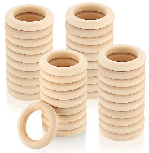 40 Stück Holzringe zum Basteln, Natürliche Holz Ringe, Makramee Ringe für DIY Schmuck Makramee Armband Anhänger Hängende Dekoration Ringe, 45mm