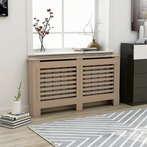 HOMIUSE Heizkörperabdeckung 152x19x81.5 cm Heizkörper Abdeckung Verkleidung Heizkörperverkleidung Modernes Lattenförmiges Design Heizung Abdeckung Braun Radiator Cover für Wohnzimmer Braun MDF