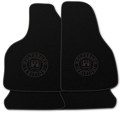 AUTOTEPPICH-Stylers Velours Schwarze Fußmatten passend für VW Golf 4 Cabriolet 1998-2002 mit Logo Wolfsburg Edition WOB und Rand in anthrazt