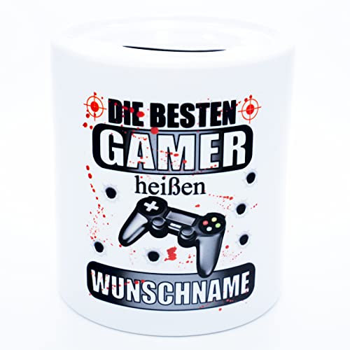 Gamer Spardose mit Name personalisiert Gaming Sparschwein Zocker Sparbüchse Coole Geburtstagsgeschenk Geschenk für Männer Teenager Kinder Jungen Jugendliche Nerd Geldgeschenk Computer Geschenkideen