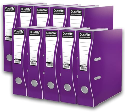 Durafile Lever Arch Files, Purple, Pack of 10 Folders, Heavy Duty Board Construction Suitable for A4 Size Documents, Ideal folders for School, Home and The Office