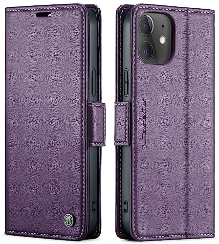 QLTYPRI Wallet Case for iPhone 12/iPhone 12 Pro, Premium PU Leather Magnetic Flip Folio Case with RFID Blocking Card Slots Kickstand Shockproof Protective Phone Cover - Purple