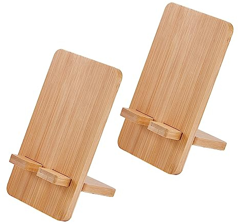 HOBBIESAY 2 Ensembles de Support de Support de Téléphone Portable en Bambou avec Port de Charge Support de Robustesse Portable Universel pour Tablettes de Smartphones
