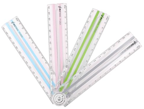 Tiardey 4 Piezas Regla Plegable Transparente Regla de Plástico de 30 Cm Regla Geométrica Regla Estacionaria Escolar Regla Recta para Escuela Nios Oficina de Nios