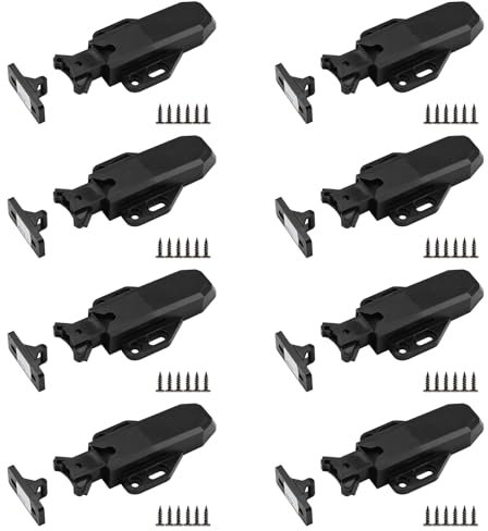 8 Stück Push to Open Türöffner, PARFCO Schwarzer Automatischer Türöffner, Softclose Türdämpfer mit Rückpraller, zum Einfachen Öffnen, Drucktüröffner für Schränke, Kisten, Wohnwagen