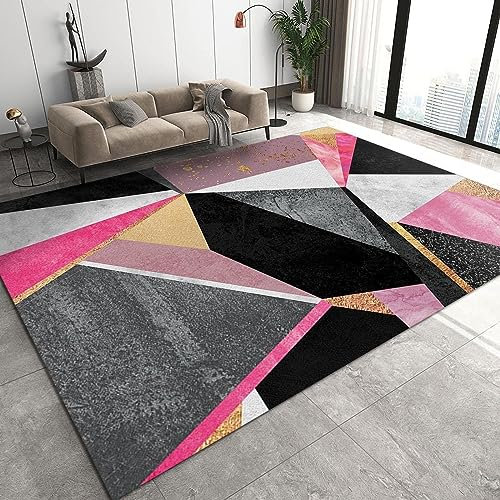 PAJEON Tapis de Salon Marbre De Géométrie De Luxe Rose Gris Noir Clair, 180 x 270 cm Tapis Moquette de Chambre à Poils Ras, Paillasson Intérieur - pour Chambre à Coucher de Salon