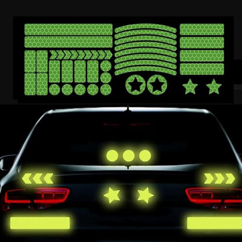 Nouiroy 42Pcs Reflektierende Felgenband Fahrrad Aufkleber Rosa Auto Aufkleber Felgen für Autos, Fahrrad, Skateboard, Motorrad Nighty Sicherheit Warnung Aufkleber (Grün)